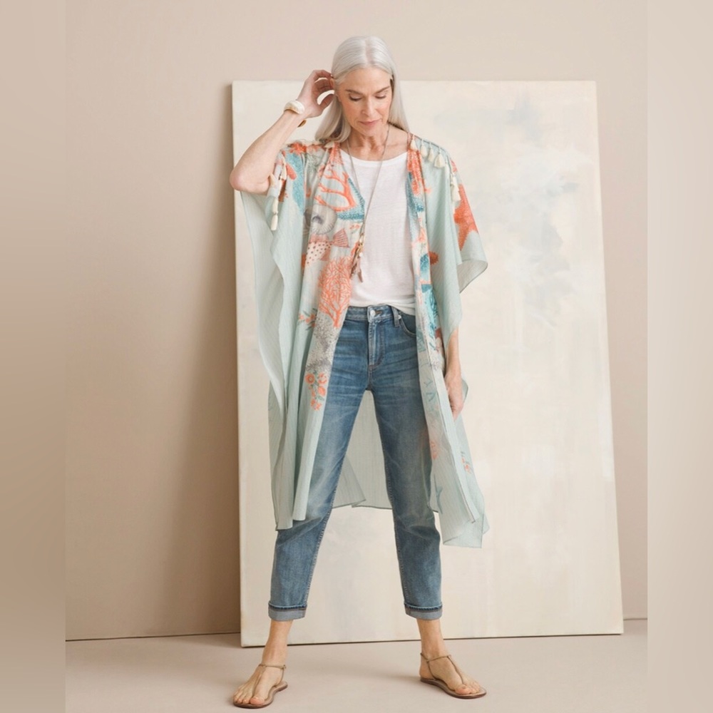 Ocean-Print Kimono-Style Wrap